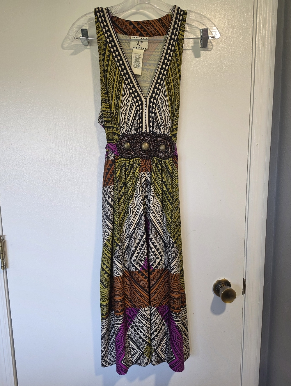 ICE Sundress Size Medium Abstract Print Beaded